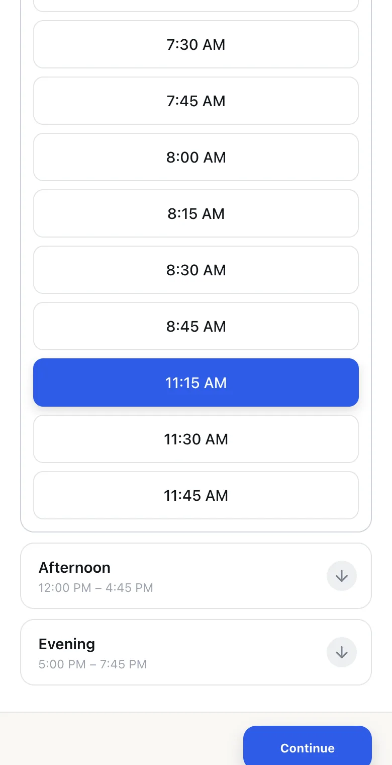 MainLodge online booking showing available times